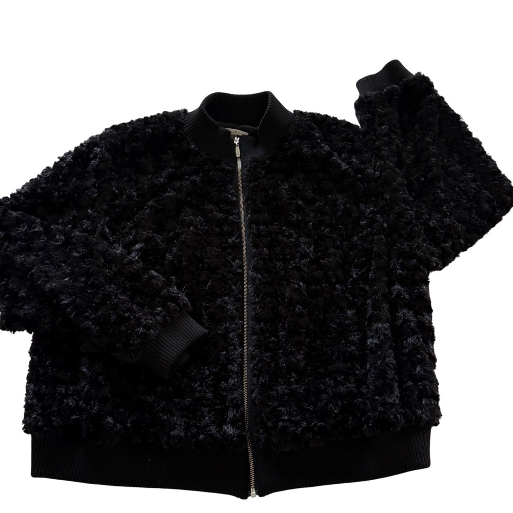 Peter Nygard Bomber Jacket Womens 20 Black Faux Fur Textured Zip Up